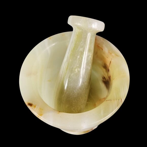 Mortar and Pestle, onyx green marble  herbs, spices, nuts grinder gift for her - Picture 8 of 12